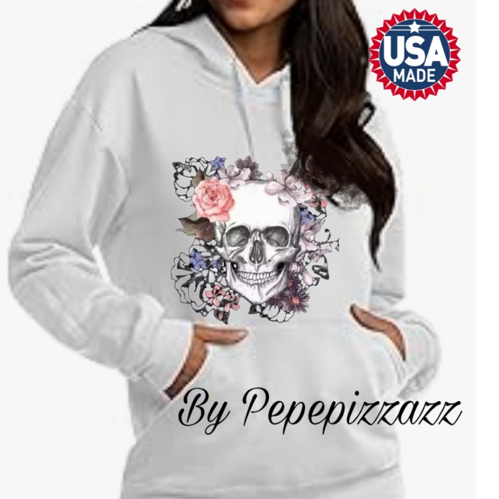 Skull Roses Hoodie Sweatshirt Hand Made Made In Usa By Pepepizzazz